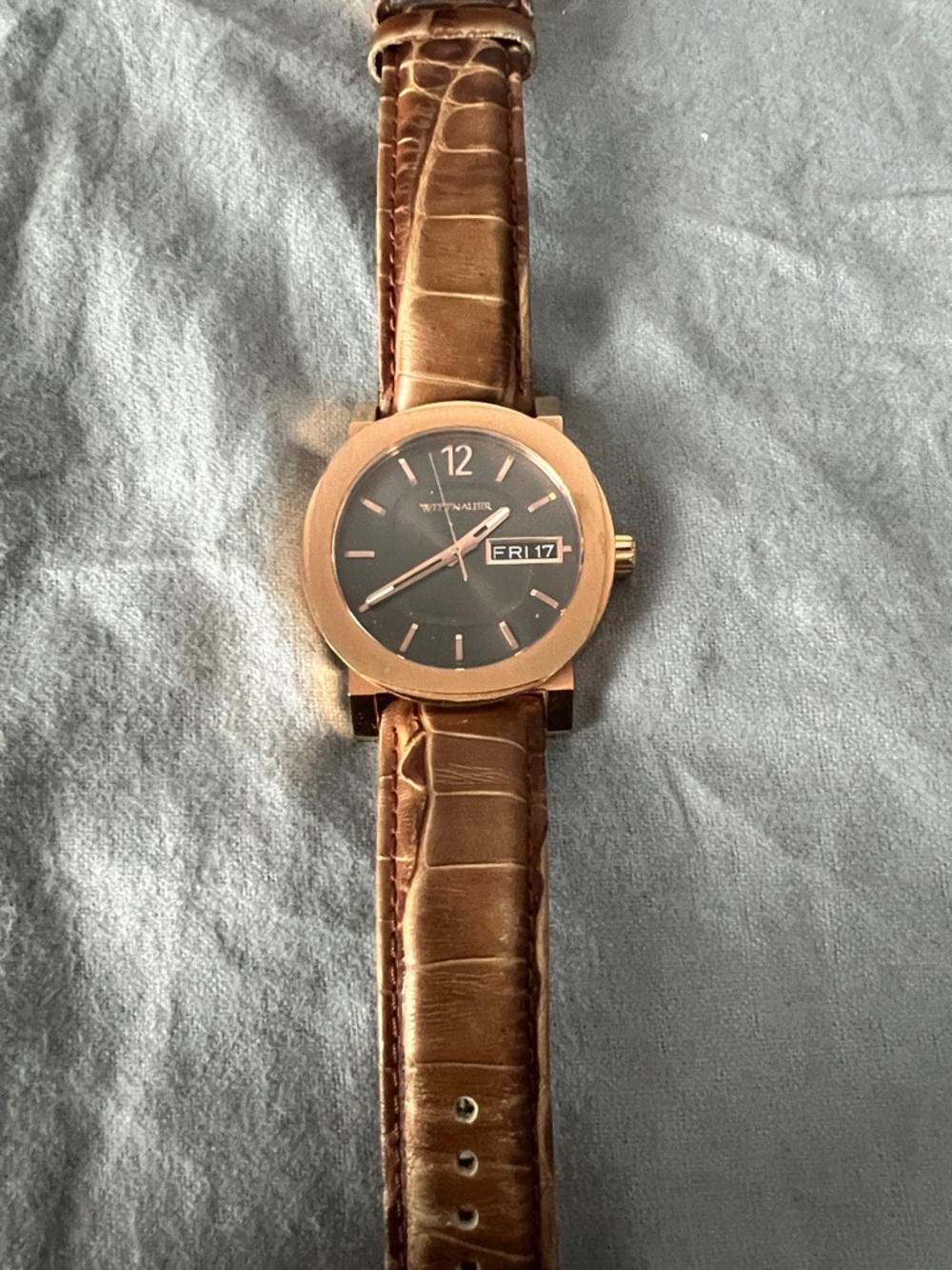 Wittnauer Rose Gold-Tone Watch with Brown Leather Strap